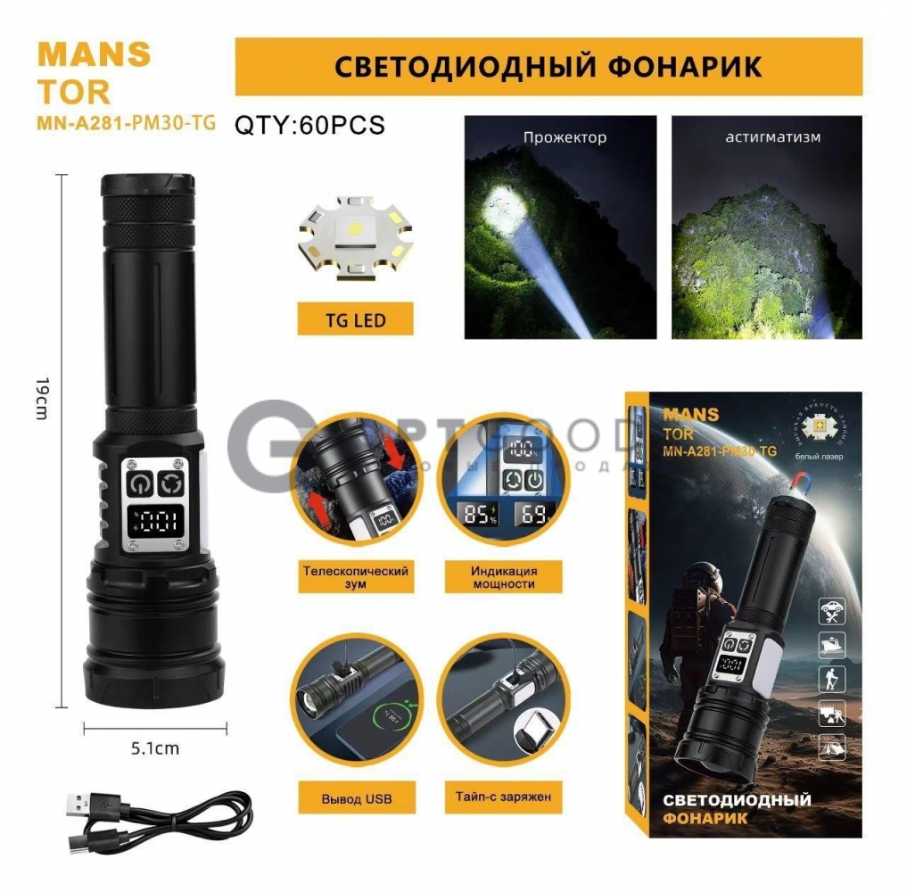 Фонарь ручной MN-A281-PM30-TG оптом