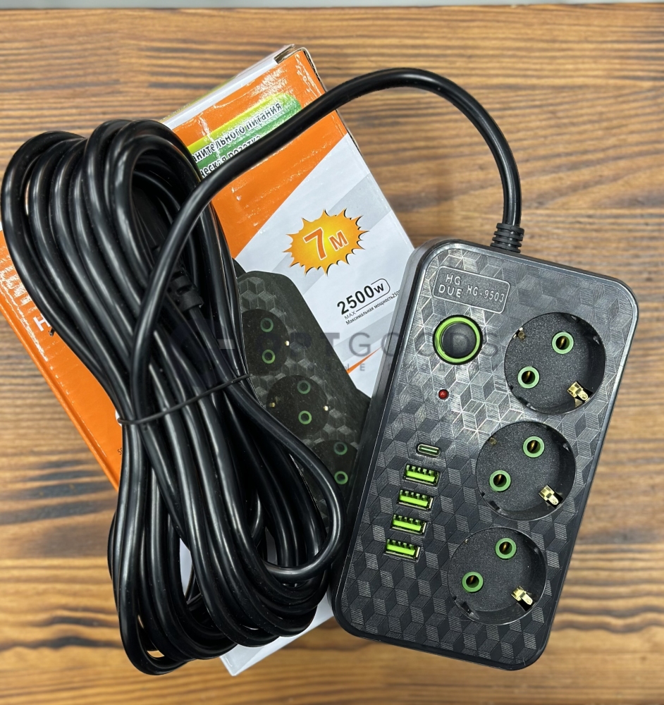 Удлинитель HG-2503 MN-R15 (9503) Black (7M) оптом