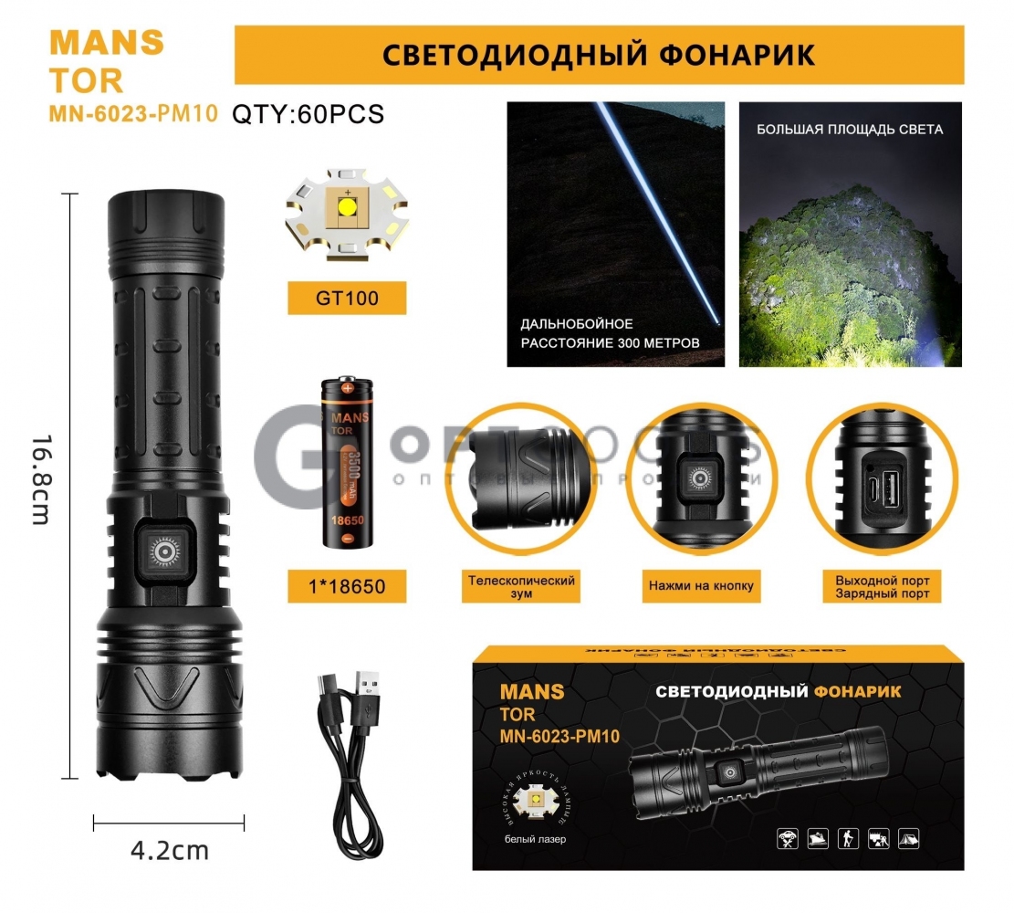 Ручной фонарь MN-6023-PM10-TG оптом