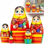 Деревянная матрешка в виде русской женщины в праздничном платье с пасхальными яйцами, набор из 5 шт., от 9 до 2 см